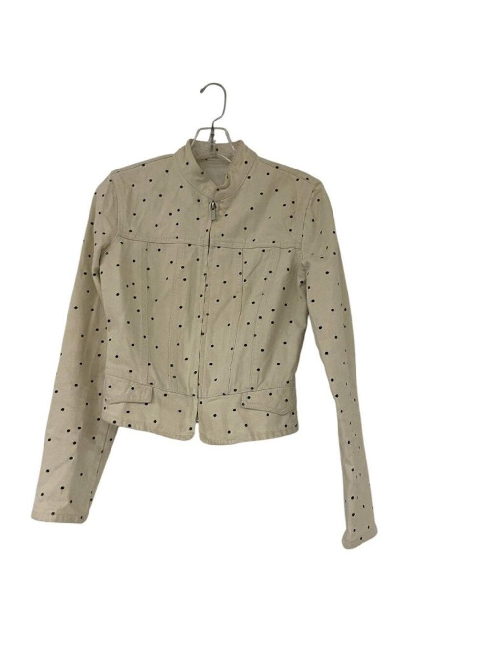 Zara Womens Denim Jacket XS Cream blue Polka Dot Long Sleeve NWT - Picture 2 of 14